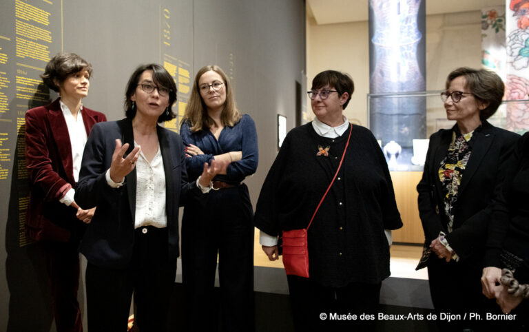 Les 3 commissaires en présence de Christine Martin, Adjointe au Maire de Dijon, Déléguée à la culture, à l'animation et aux festivals, et Frédérique Goerig-Hergott, Directrice des musées de Dijon.